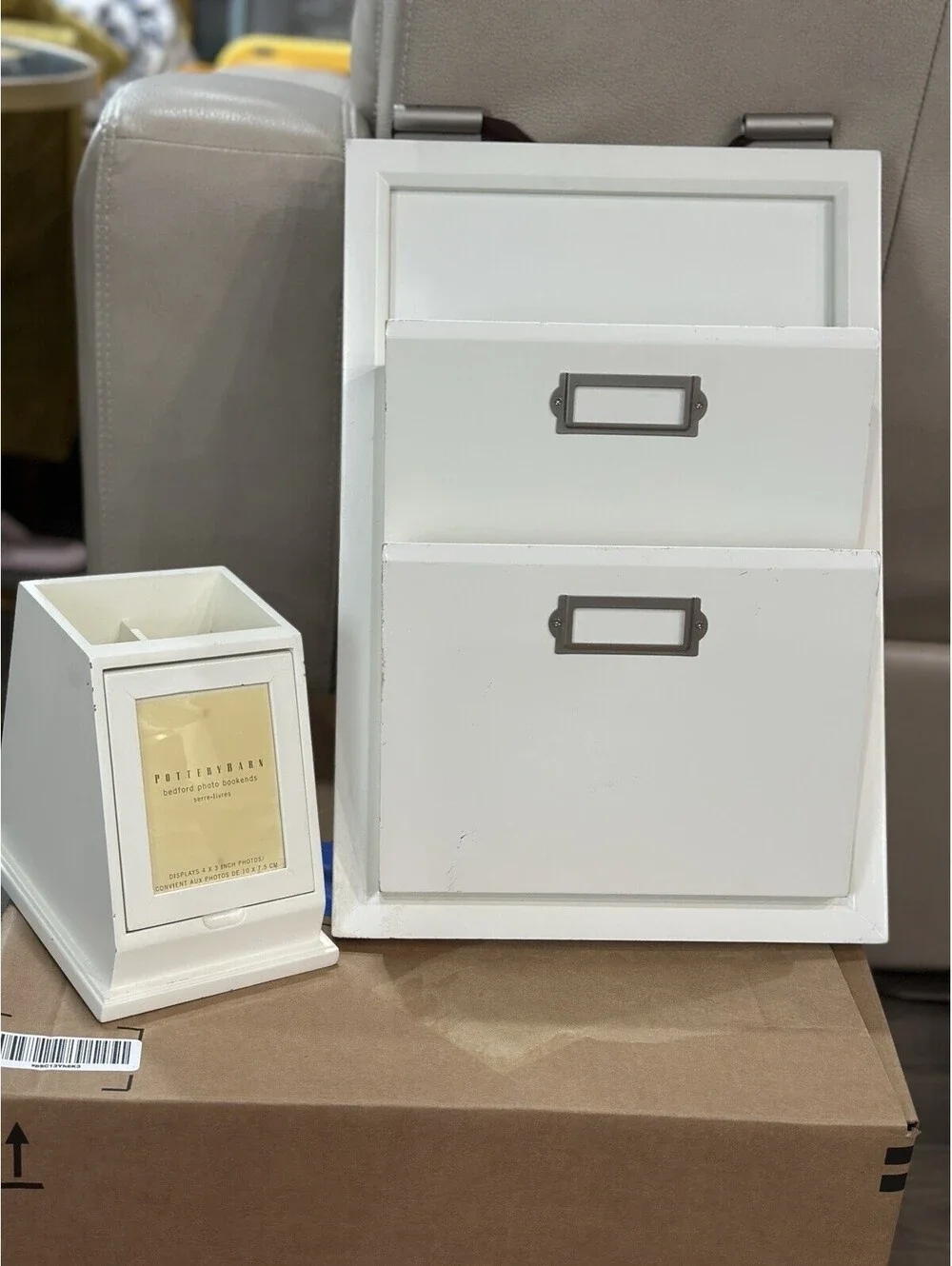 Pottery Barn Wood Letter Bin And Pop Photo Book End